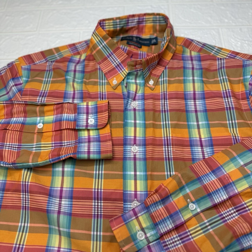 Ralph Lauren Mens Large Multicolor Plaid Button Down Custom Fit Shirt